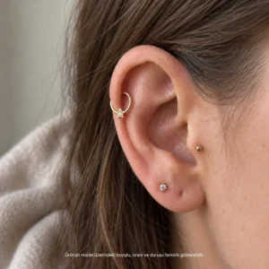 Halka Yıldız Taşlı Altın Helix Piercing