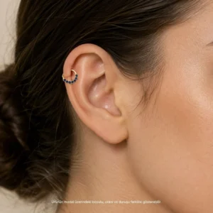 Lacivert Taşlı Halka Altın Helix Piercing