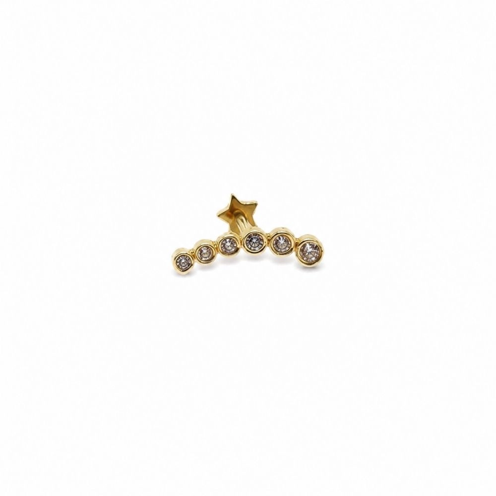 Sıra Taşlı 14 Ayar Altın Helix Piercing