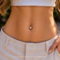 Taşlı 14 Ayar Altın Göbek Piercing