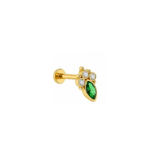 Yeşil Taşlı 14 Ayar Altın Tragus Piercing Yeşil Taşlı 14 Ayar Altın Tragus Piercing