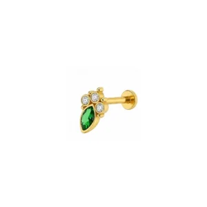 Yeşil Taşlı 14 Ayar Altın Tragus Piercing