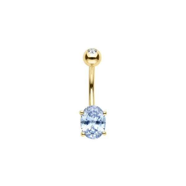 Akuamarin Taşlı Altın Göbek Piercing | PRC147 Akuamarin Taşlı Altın Göbek Piercing | PRC147