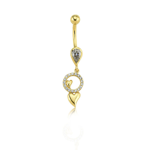 Kalpli Taşlı Sallantılı Altın Göbek Piercing Kalpli Taşlı Sallantılı Altın Göbek Piercing