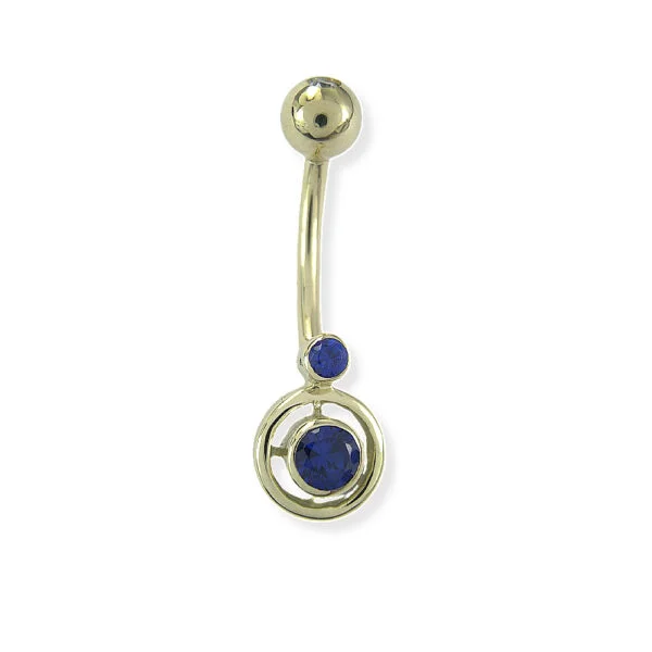 Mavi Taşlı Altın Göbek Piercing | PRC140 Mavi Taşlı Altın Göbek Piercing | PRC140