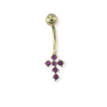 Mor Taşlı Haç Model Göbek Piercing