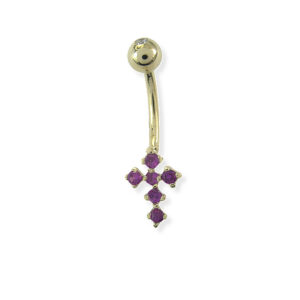 Mor Taşlı Haç Model Göbek Piercing | PRC217