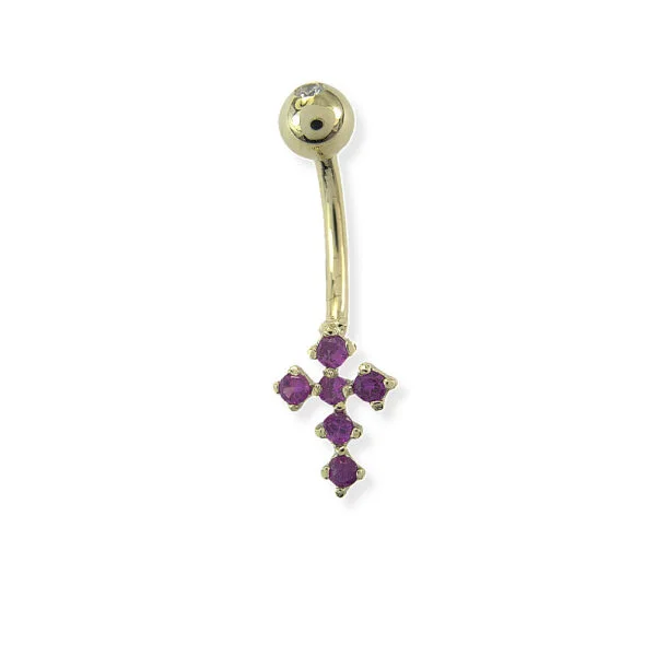 Mor Taşlı Haç Model Göbek Piercing | PRC217 Mor Taşlı Haç Model Göbek Piercing | PRC217