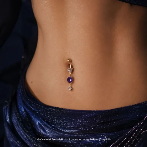 Mor Taşlı Sallantılı Göbek Piercingi | PRC146 Mor Taşlı Sallantılı Göbek Piercingi | PRC146