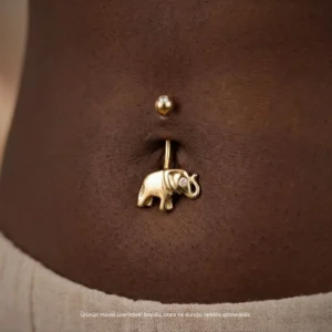 Taşlı Fil Modeli Altın Göbek Piercing | PRC142
