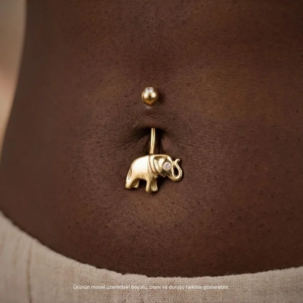 Taşlı Fil Modeli Altın Göbek Piercing | PRC142 Taşlı Fil Modeli Altın Göbek Piercing | PRC142
