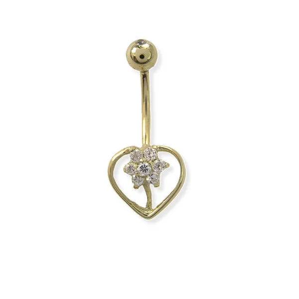 Taşlı Kalp Altın Göbek Piercing | PRC139 Taşlı Kalp Altın Göbek Piercing | PRC139