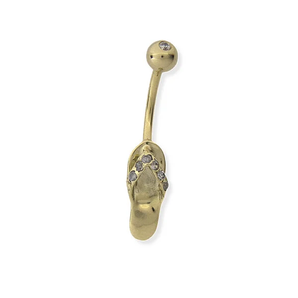 Taşlı Terlik Modeli Altın Göbek Piercing | PRC136 Taşlı Terlik Modeli Altın Göbek Piercing | PRC136
