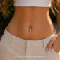Taşlı Terlik Modeli Altın Göbek Piercing | PRC136