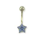 Yıldız Akuamarin Taşlı Altın Göbek Piercing