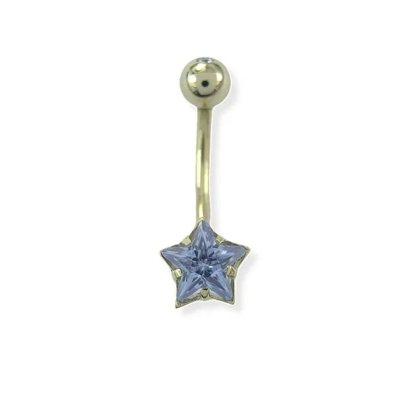 Yıldız Akuamarin Taşlı Altın Göbek Piercing Yıldız Akuamarin Taşlı Altın Göbek Piercing