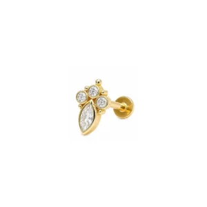 Beyaz Taşlı Altın Tragus Piercing