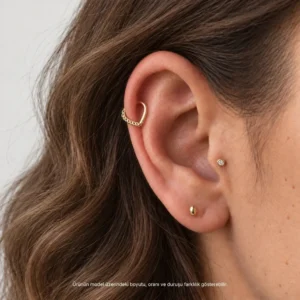 Kalp Model Geçirmeli Altın Helix Piercing