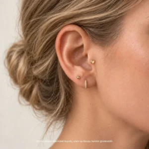 Tektaşlı Kalpli 14 Ayar Altın Tragus