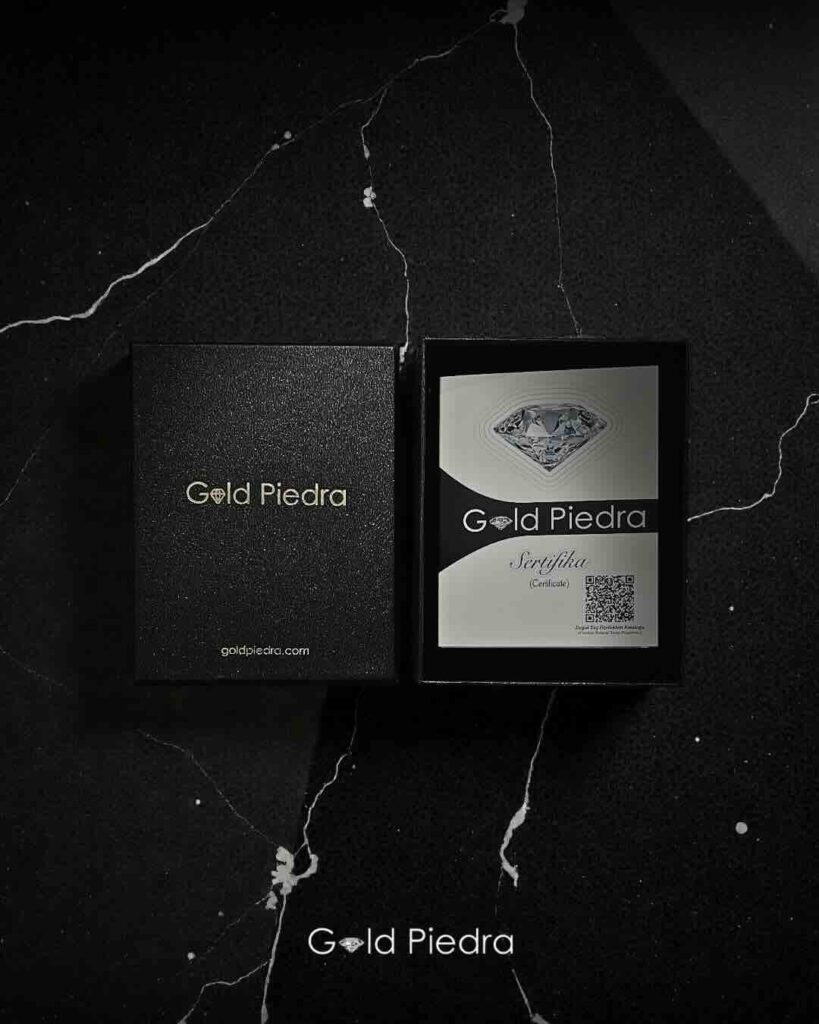Gold Piedra sertifikalı altın mücevher kutusu ve ürün garanti belgesi