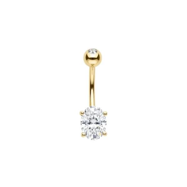 14 Ayar Altın Oval Taşlı Göbek Piercing 14 Ayar Altın Oval Taşlı Göbek Piercing