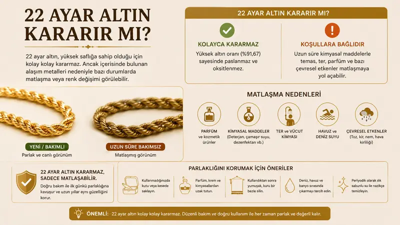 22 ayar altın kararır mı?