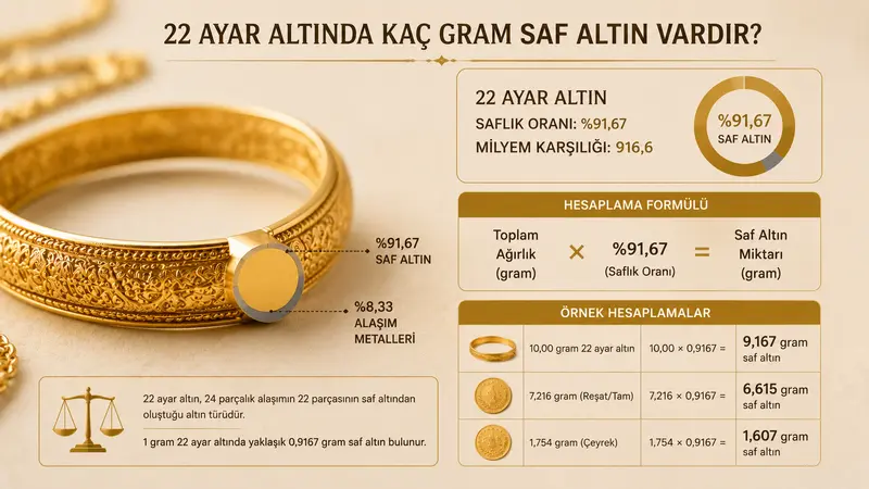 22 ayar altında kaç gram saf altın vardır?
