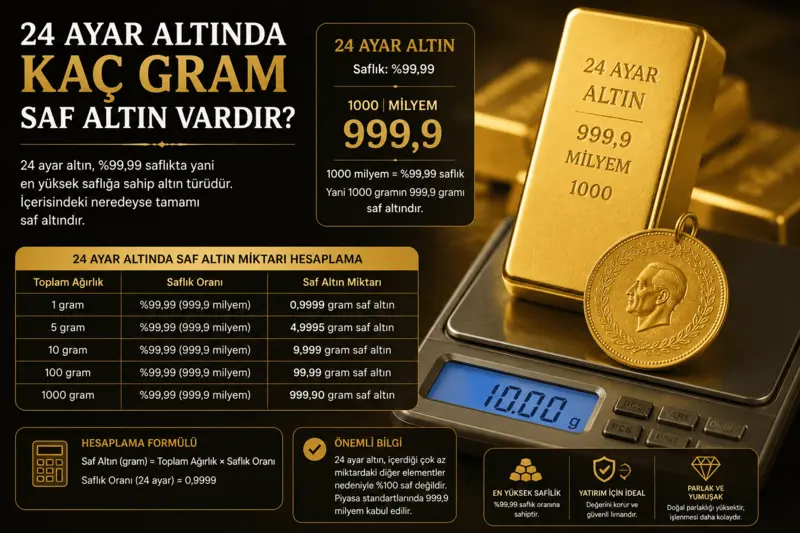 24 ayar altında kaç gram saf altın vardır?