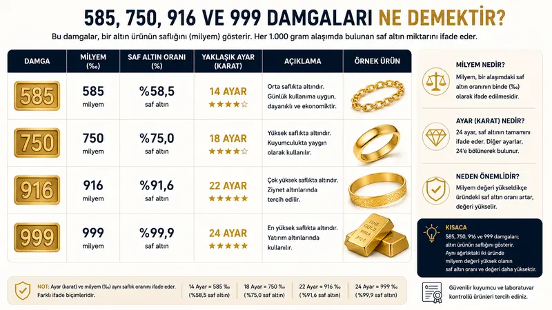 585, 750, 916 ve 999 damgaları ne demektir?