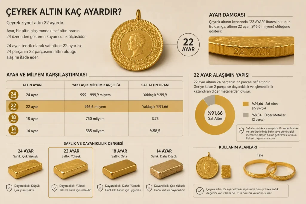 Çeyrek altın ve ayar bilgisi