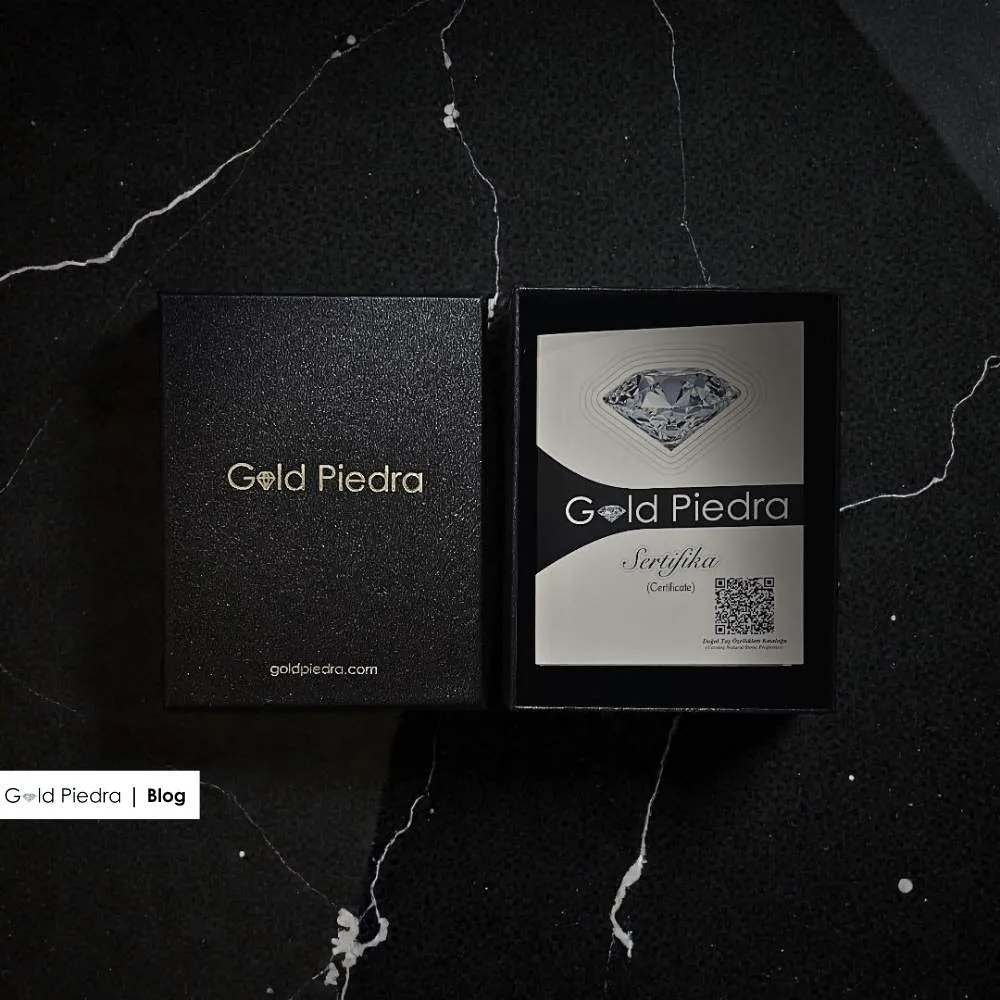 Gold Piedra orijinallik sertifikası ve QR kodlu kalite güvence kutusu