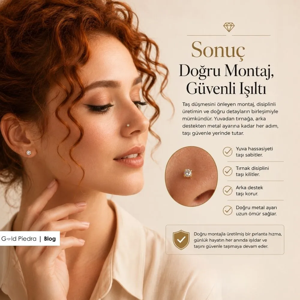 Doğru montaj, sağlam tırnaklar ve ideal metal ayarı ile pırlanta hızmada kalıcı ışıltı ve güvenli kullanım özeti.