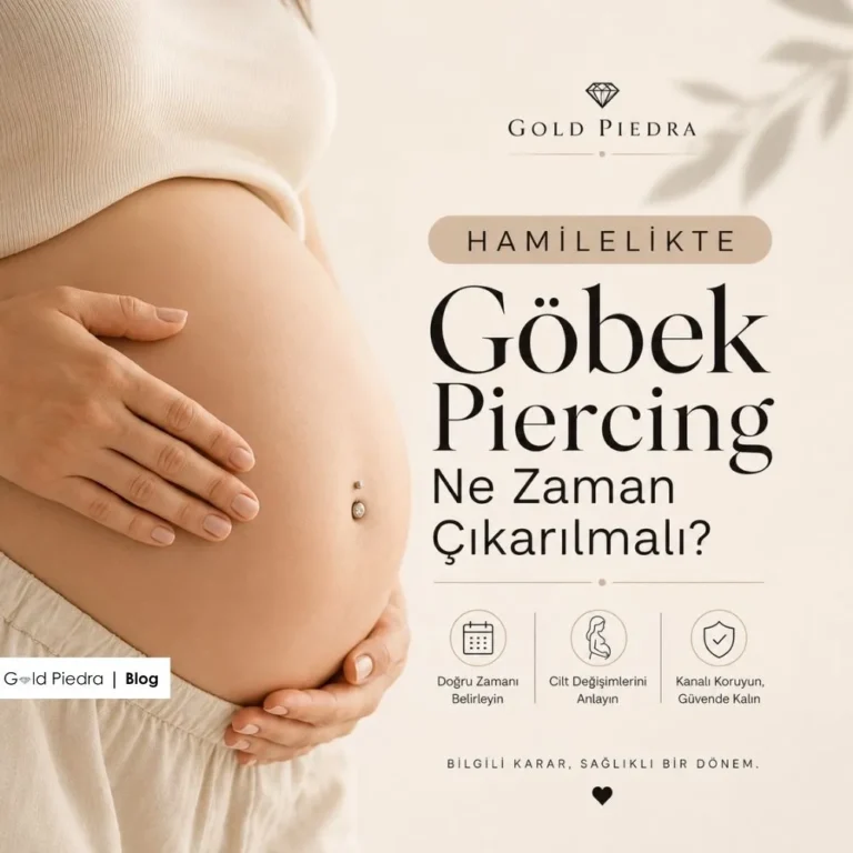 Gold Piedra hamilelikte göbek piercing kullanımı ve çıkarma zamanı hakkında uzman rehberi kapak görseli.