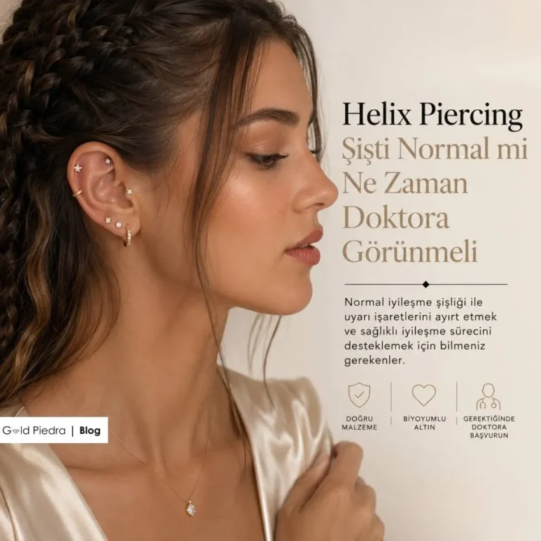 Gold Piedra uzmanlarından helix piercing normal iyileşme şişliği ve doktora görünme uyarı işaretleri kapak görseli.