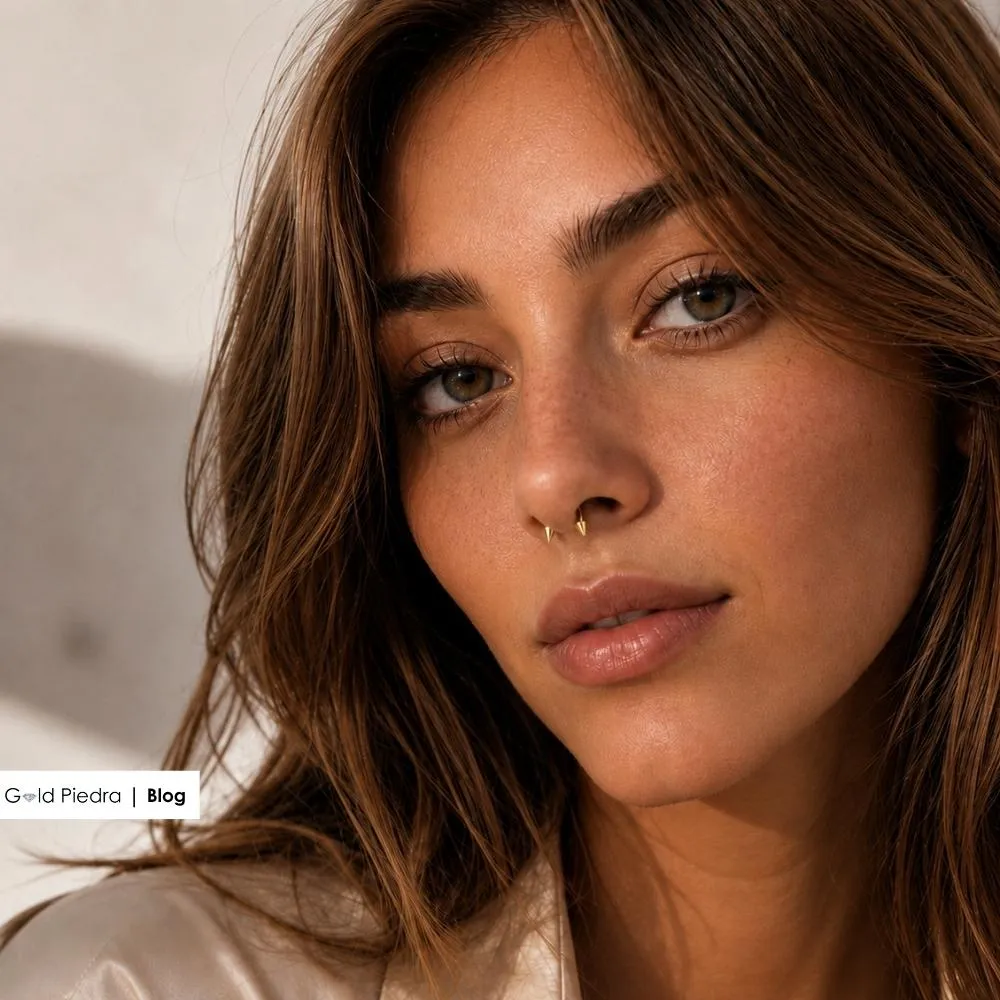 Septum piercing sweet spot noktasında doğru 14 ayar altın takı seçimi ve konforlu kullanım detayları.