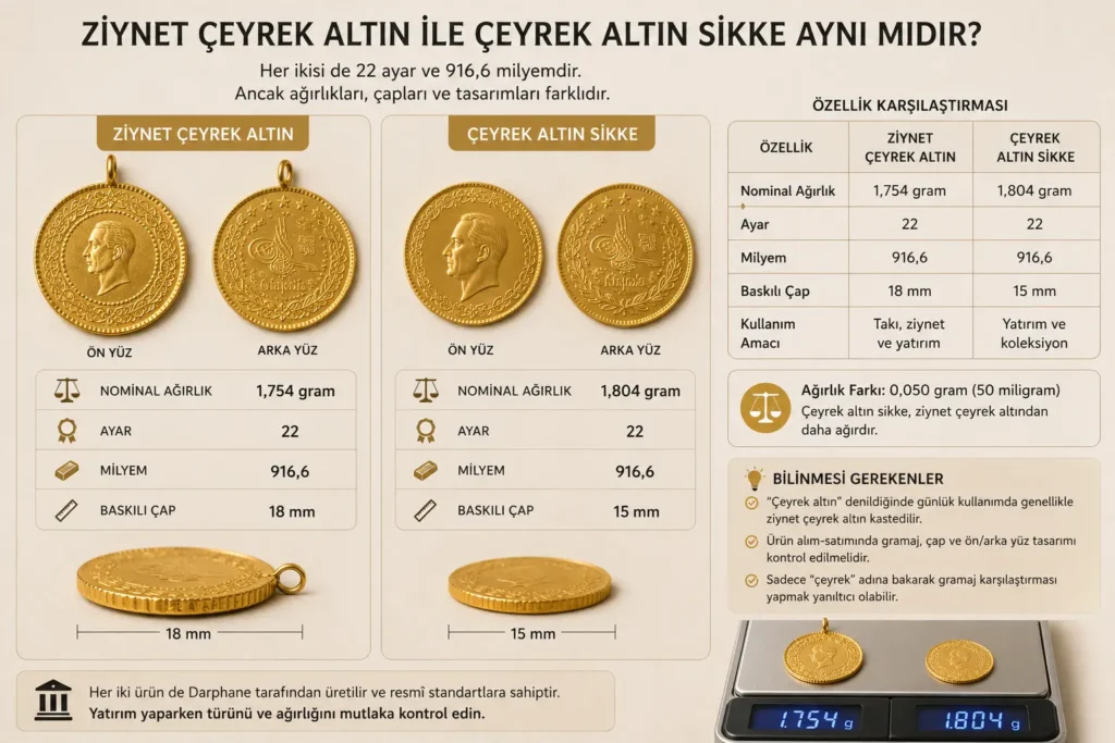 Ziynet çeyrek altın ile çeyrek altın sikke aynı mıdır?