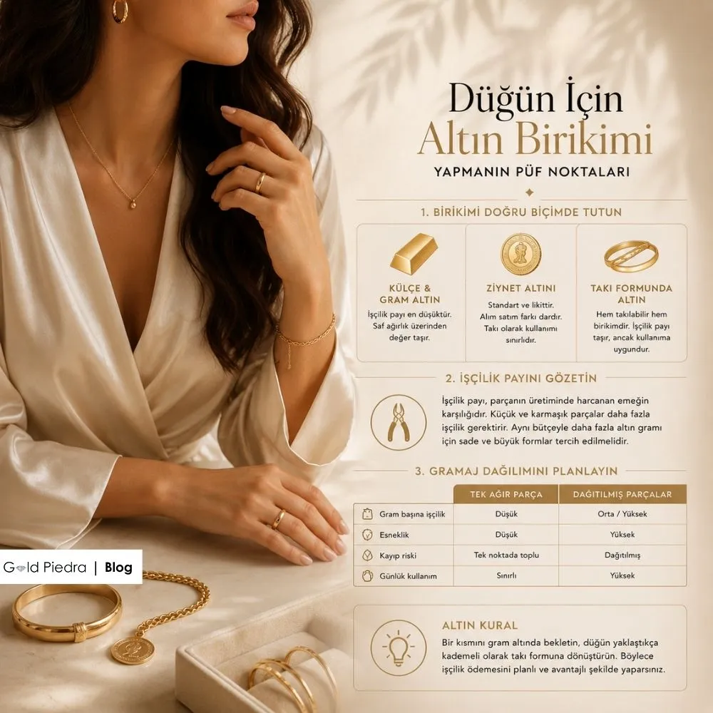 Düğün için altın birikimi yaparken işçilik payı hesaplaması gramaj dağılımı ve doğru yatırım biçimleri.