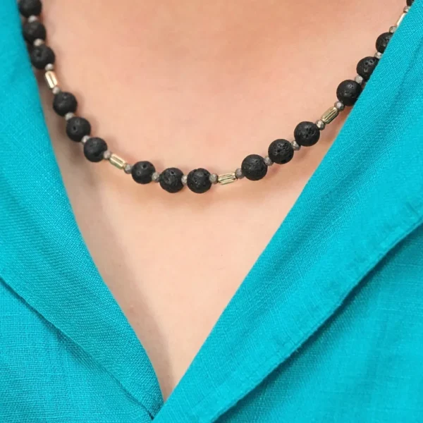 Lav Taşı Doğal Taşlı 14 Ayar Altın Erkek Kolye Lav Taşı Doğal Taşlı 14 Ayar Altın Erkek Kolye