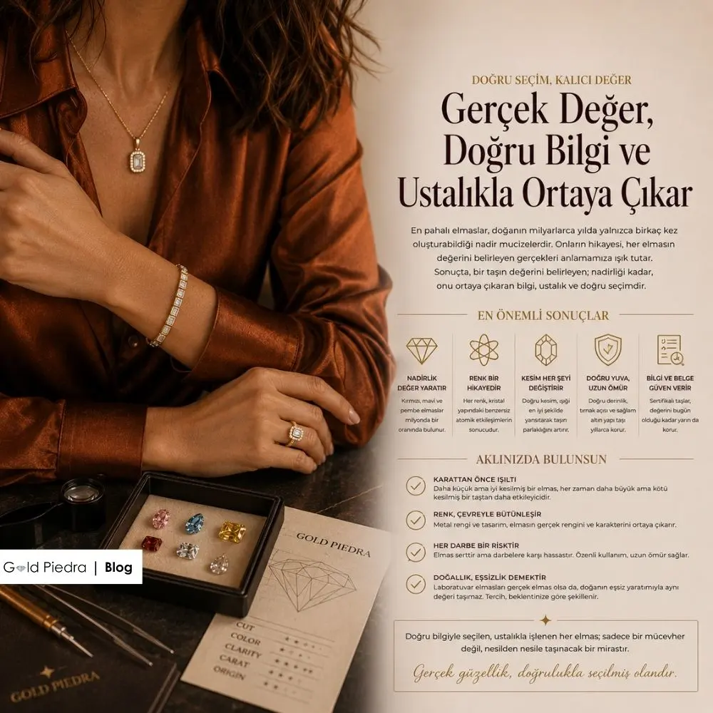 Pırlantada gerçek değeri belirleyen doğru kesim yuva işçiliği ve sertifikalı elmas seçimi rehberi.