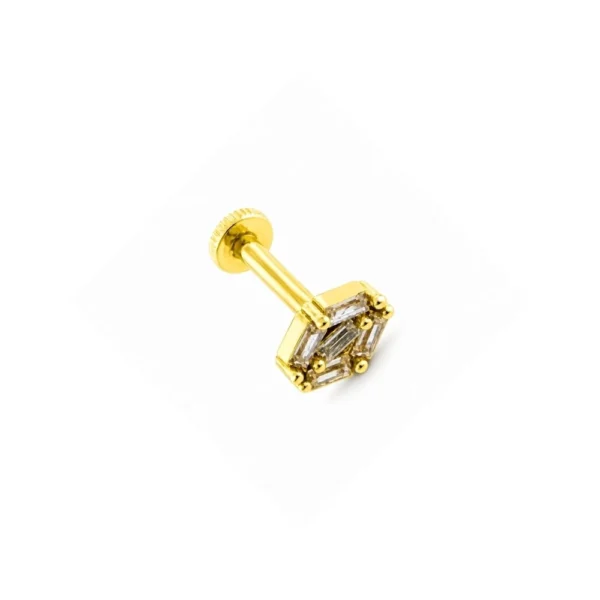 14 Ayar Altın Dörtgen Baget Taşlı Tragus Piercing 14 Ayar Altın Dörtgen Baget Taşlı Tragus Piercing