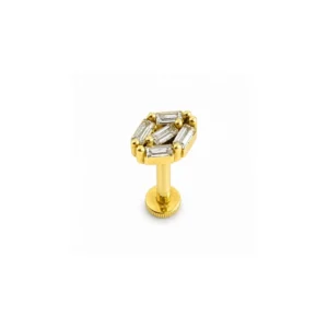 14 Ayar Altın Dörtgen Baget Taşlı Tragus Piercing