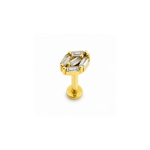 14 Ayar Altın Dörtgen Baget Taşlı Tragus Piercing 14 Ayar Altın Dörtgen Baget Taşlı Tragus Piercing