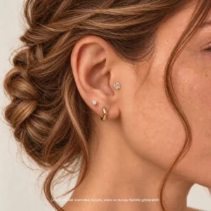 14 Ayar Altın Dörtgen Baget Taşlı Tragus Piercing