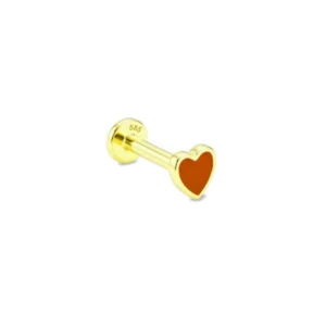 14 Ayar Altın Kırmızı Kalp Figürlü Tragus Piercing