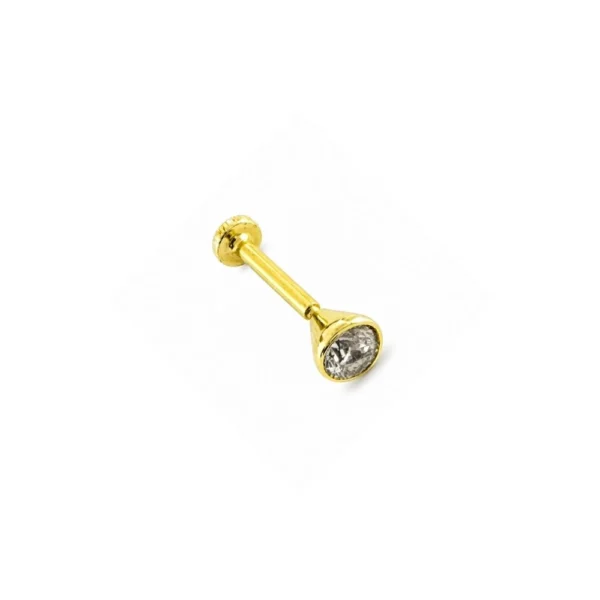 14 Ayar Altın Konik Yuvalı Tek Taşlı Tragus Piercing