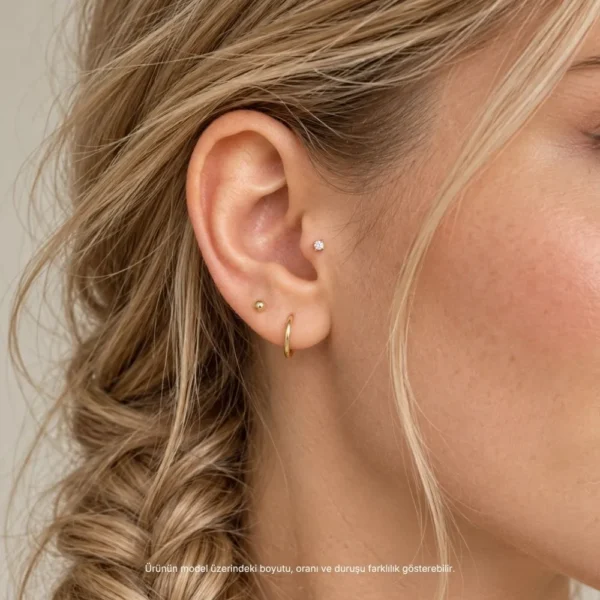 14 Ayar Altın Tırnaklı Tek Taşlı Tragus Piercing 14 Ayar Altın Tırnaklı Tek Taşlı Tragus Piercing