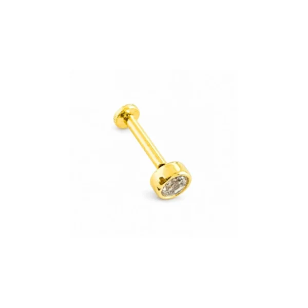 14 Ayar Altın Top Başlıklı Tek Taşlı Tragus Piercing