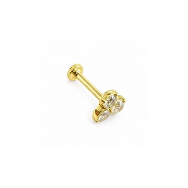 14 Ayar Altın Üçgen Dizilimli Üç Taşlı Tragus Piercing 14 Ayar Altın Üçgen Dizilimli Üç Taşlı Tragus Piercing