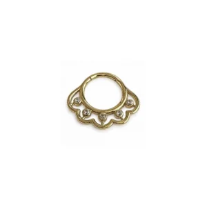 Beş Taşlı Yelpaze Motifli Altın Halka Helix Piercing