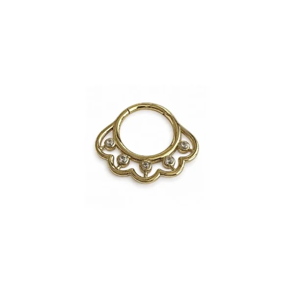 Beş Taşlı Yelpaze Motifli Altın Halka Helix Piercing Beş Taşlı Yelpaze Motifli Altın Halka Helix Piercing